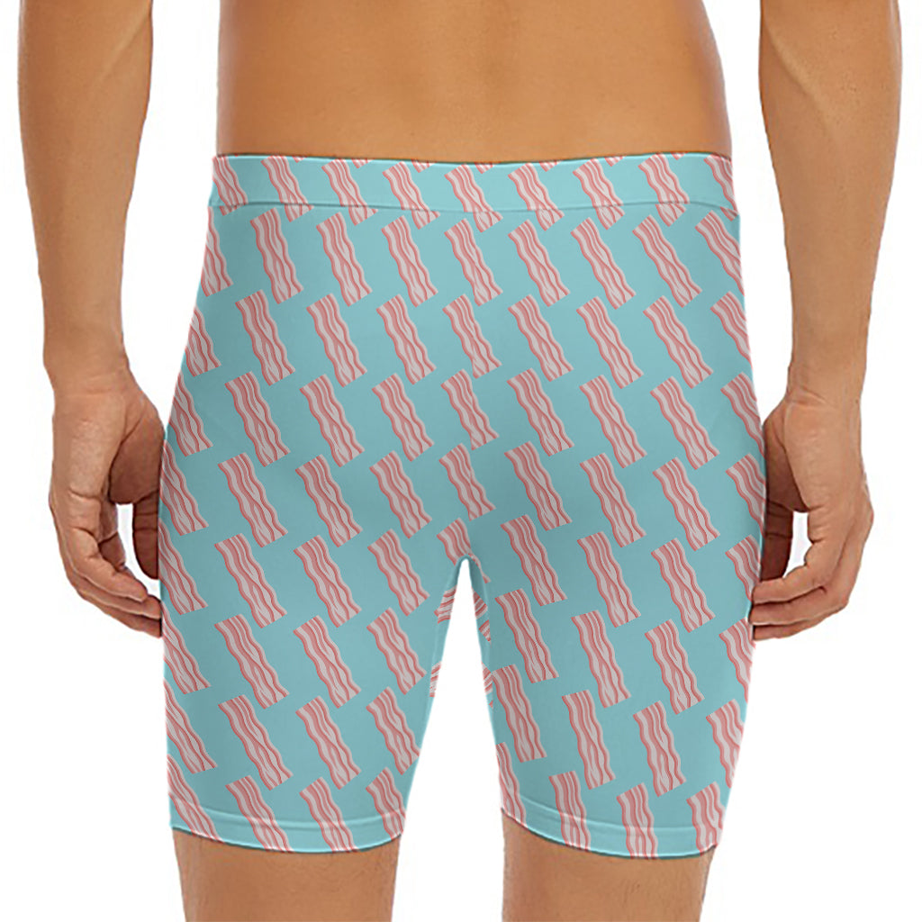 Blue Bacon Pattern Print Men's Long Boxer Briefs