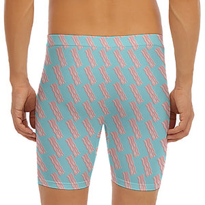 Blue Bacon Pattern Print Men's Long Boxer Briefs