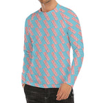 Blue Bacon Pattern Print Men's Long Sleeve Rash Guard