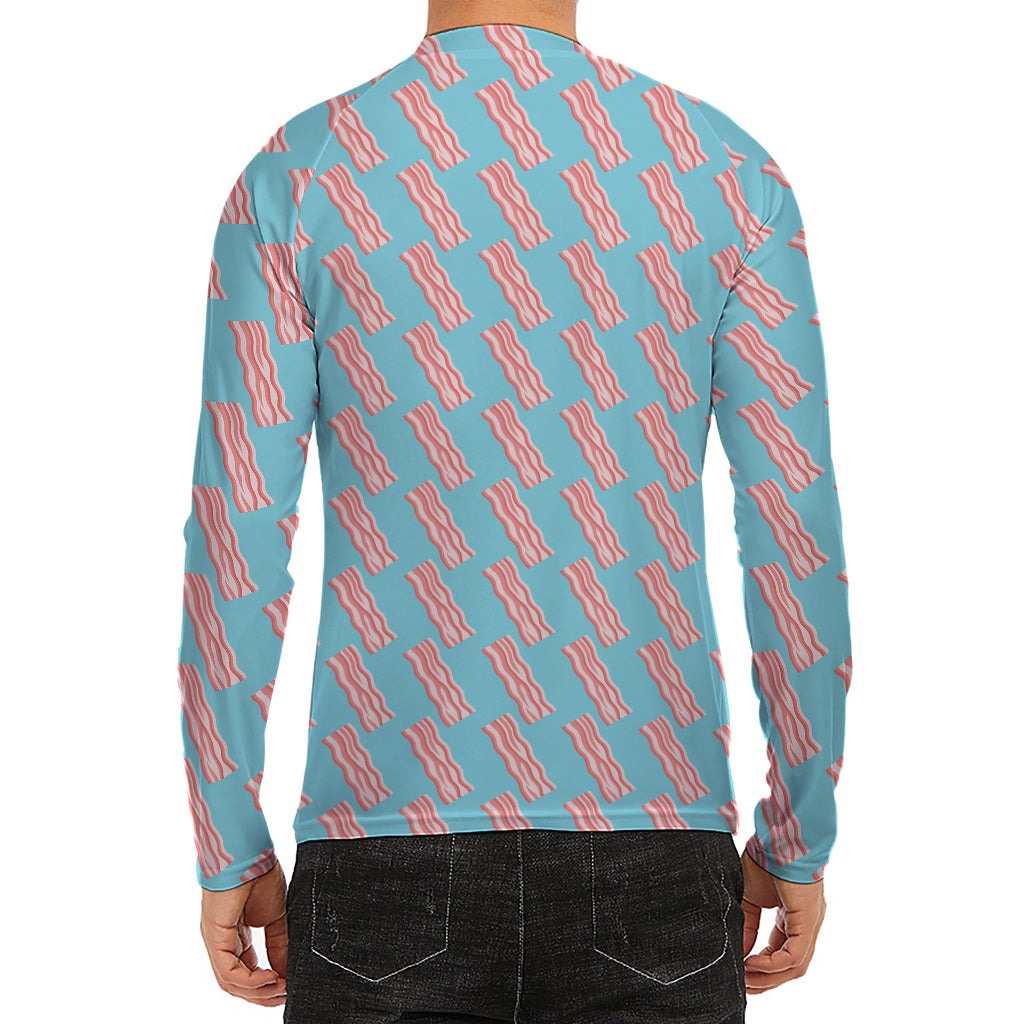 Blue Bacon Pattern Print Men's Long Sleeve Rash Guard