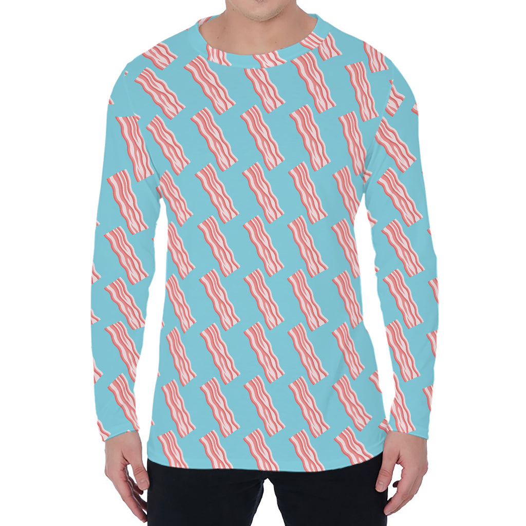 Blue Bacon Pattern Print Men's Long Sleeve T-Shirt