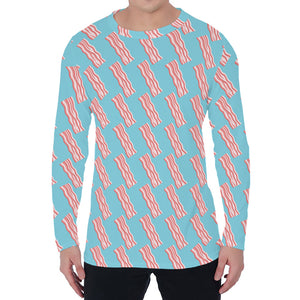 Blue Bacon Pattern Print Men's Long Sleeve T-Shirt