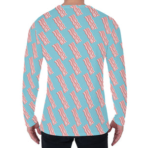 Blue Bacon Pattern Print Men's Long Sleeve T-Shirt