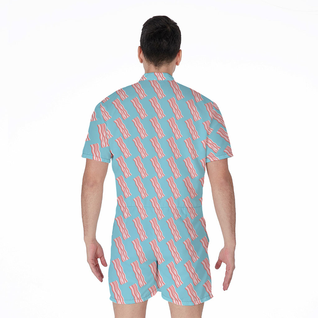 Blue Bacon Pattern Print Men's Rompers