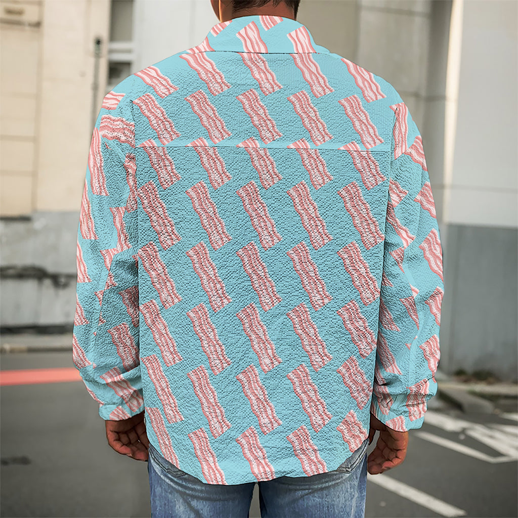 Blue Bacon Pattern Print Men's Shirt Jacket