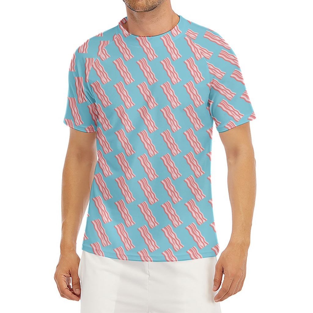 Blue Bacon Pattern Print Men's Short Sleeve Rash Guard