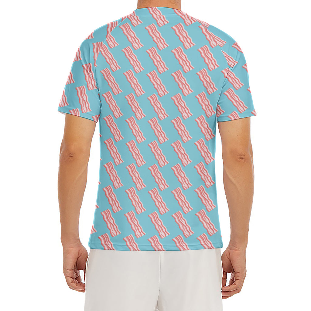 Blue Bacon Pattern Print Men's Short Sleeve Rash Guard