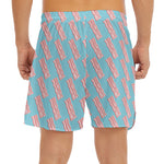 Blue Bacon Pattern Print Men's Split Running Shorts