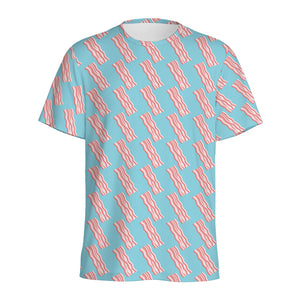 Blue Bacon Pattern Print Men's Sports T-Shirt