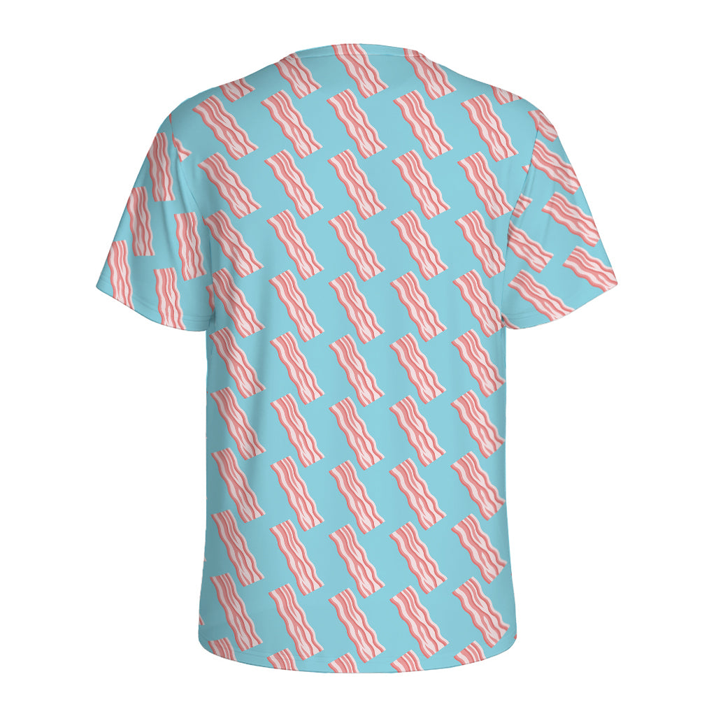 Blue Bacon Pattern Print Men's Sports T-Shirt