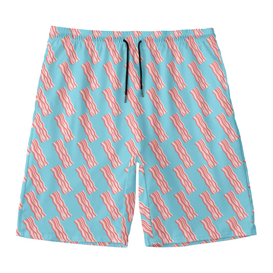 Blue Bacon Pattern Print Men's Swim Trunks