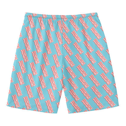 Blue Bacon Pattern Print Men's Swim Trunks