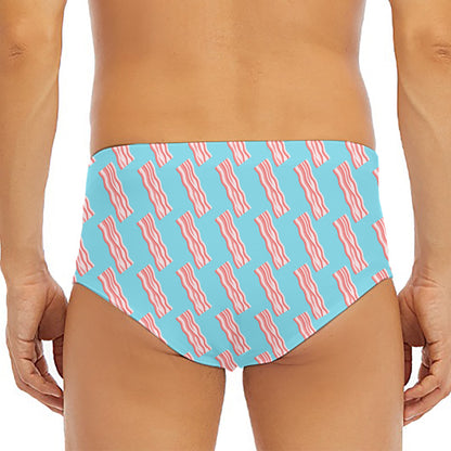 Blue Bacon Pattern Print Men's Triangle Swim Briefs