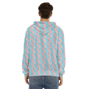 Blue Bacon Pattern Print Men's Velvet Pullover Hoodie