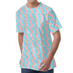 Blue Bacon Pattern Print Men's Velvet T-Shirt