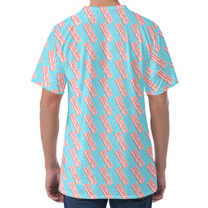 Blue Bacon Pattern Print Men's Velvet T-Shirt