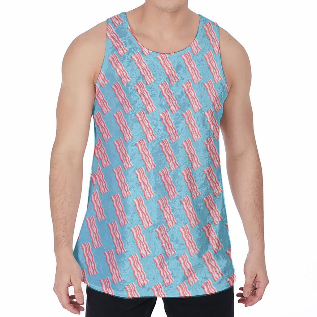 Blue Bacon Pattern Print Men's Velvet Tank Top