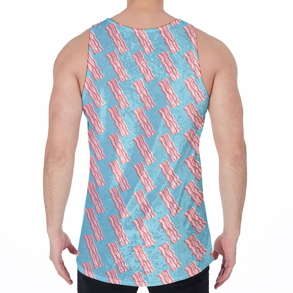 Blue Bacon Pattern Print Men's Velvet Tank Top