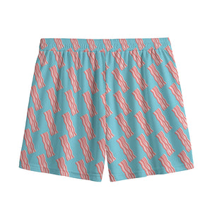 Blue Bacon Pattern Print Mesh Shorts