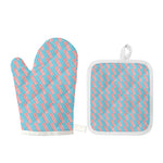 Blue Bacon Pattern Print Oven Mitt And Pot Holder Set