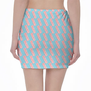 Blue Bacon Pattern Print Pencil Mini Skirt