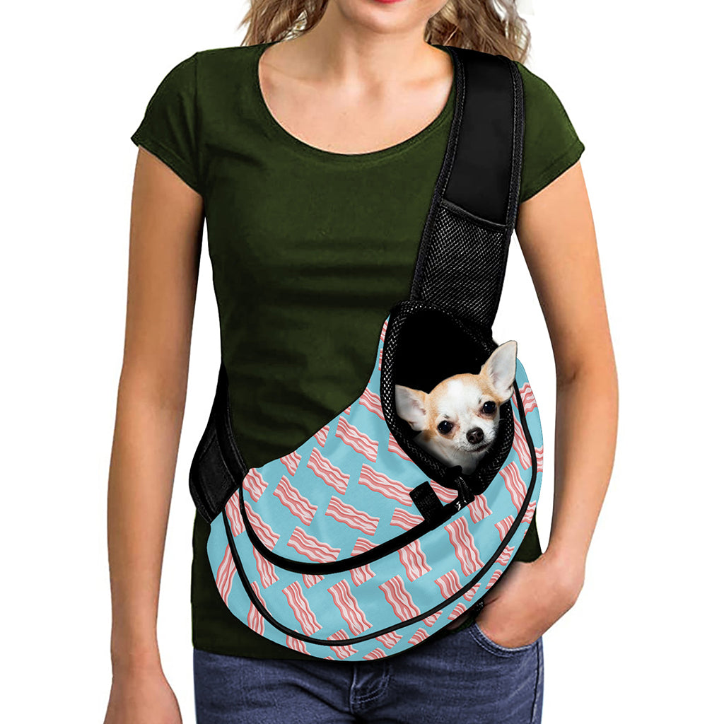 Blue Bacon Pattern Print Pet Sling Carrier