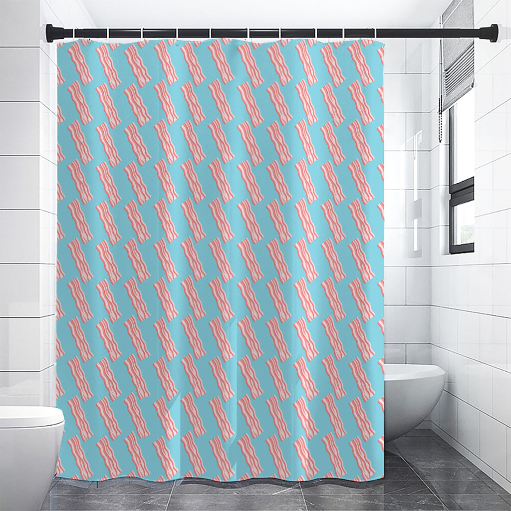 Blue Bacon Pattern Print Premium Shower Curtain