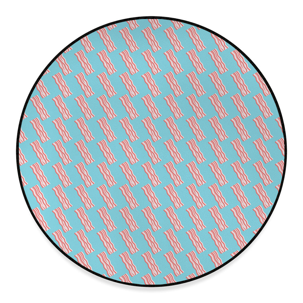 Blue Bacon Pattern Print Round Floor Mat