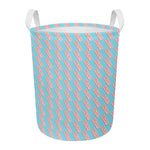 Blue Bacon Pattern Print Round Laundry Basket