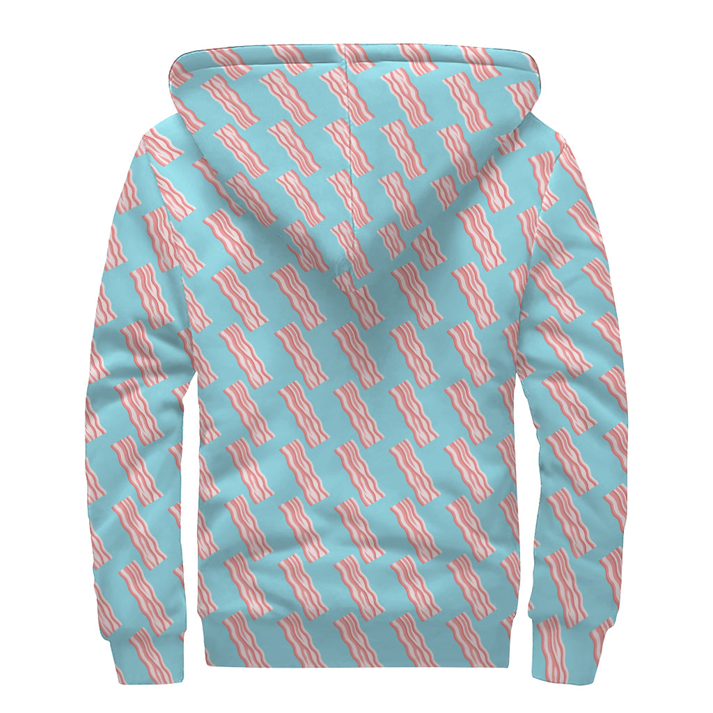 Blue Bacon Pattern Print Sherpa Lined Zip Up Hoodie