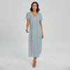 Blue Bacon Pattern Print Short Sleeve Maxi Dress