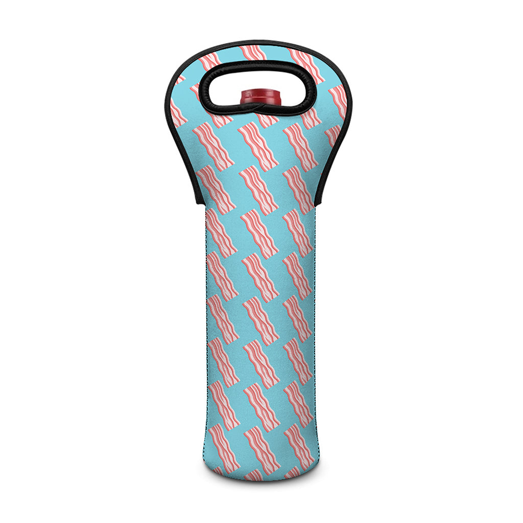 Blue Bacon Pattern Print Single Neoprene Wine Tote