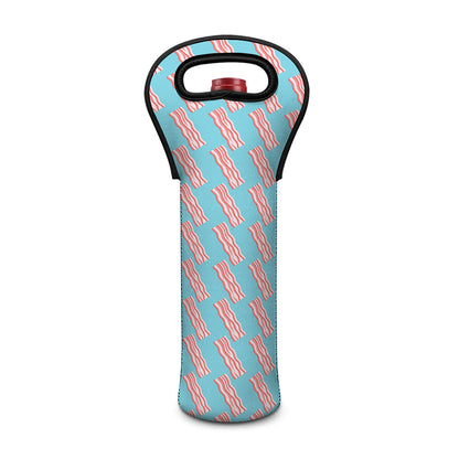 Blue Bacon Pattern Print Single Neoprene Wine Tote
