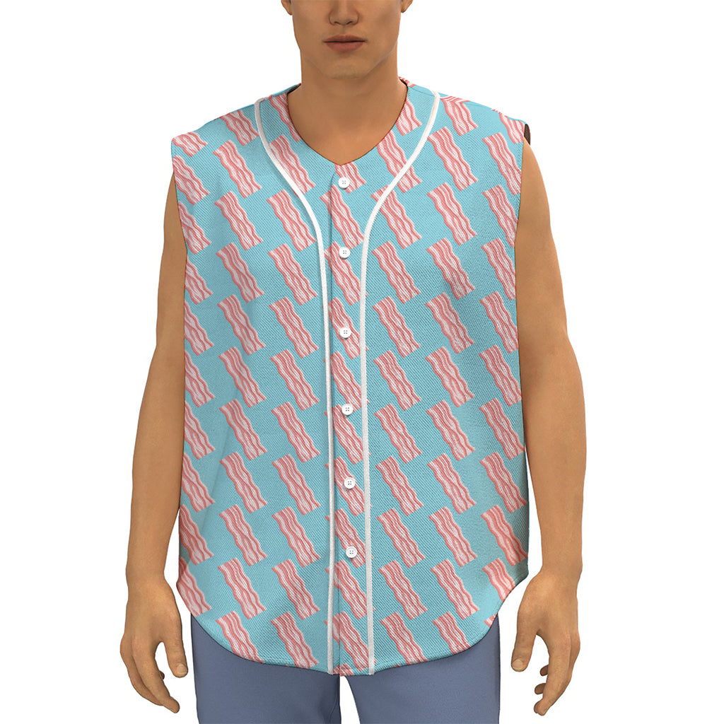 Blue Bacon Pattern Print Sleeveless Baseball Jersey