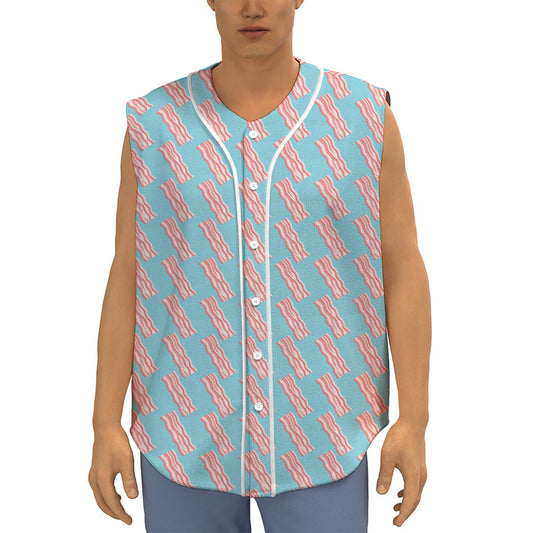 Blue Bacon Pattern Print Sleeveless Baseball Jersey
