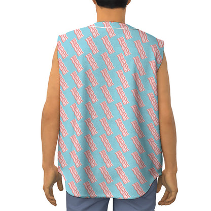 Blue Bacon Pattern Print Sleeveless Baseball Jersey