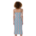 Blue Bacon Pattern Print Slim Fit Midi Cami Dress