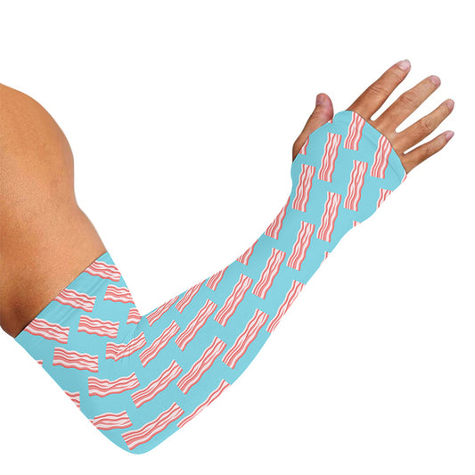 Blue Bacon Pattern Print Sun Protection Arm Sleeves