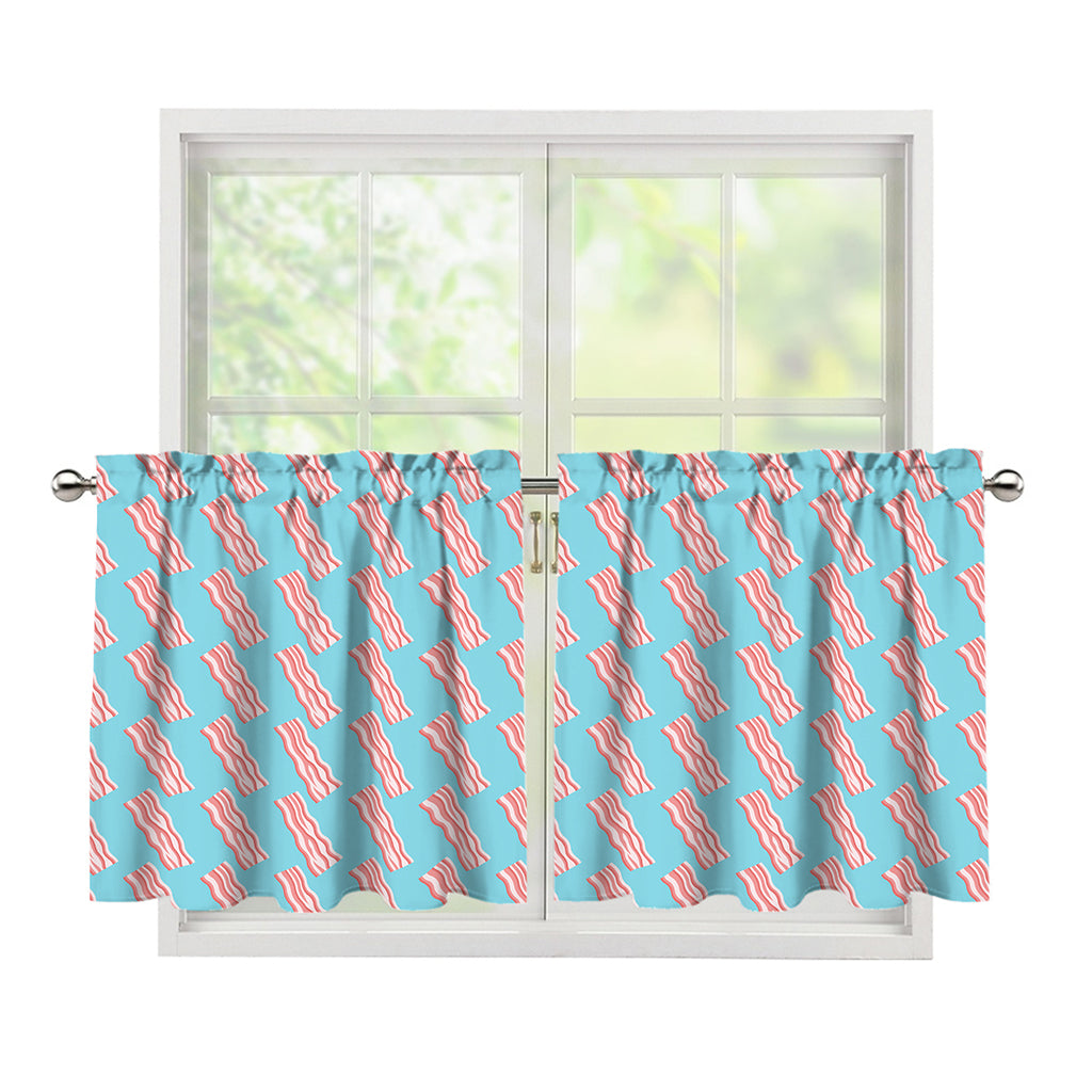 Blue Bacon Pattern Print Tier Curtains