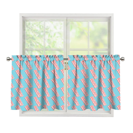 Blue Bacon Pattern Print Tier Curtains