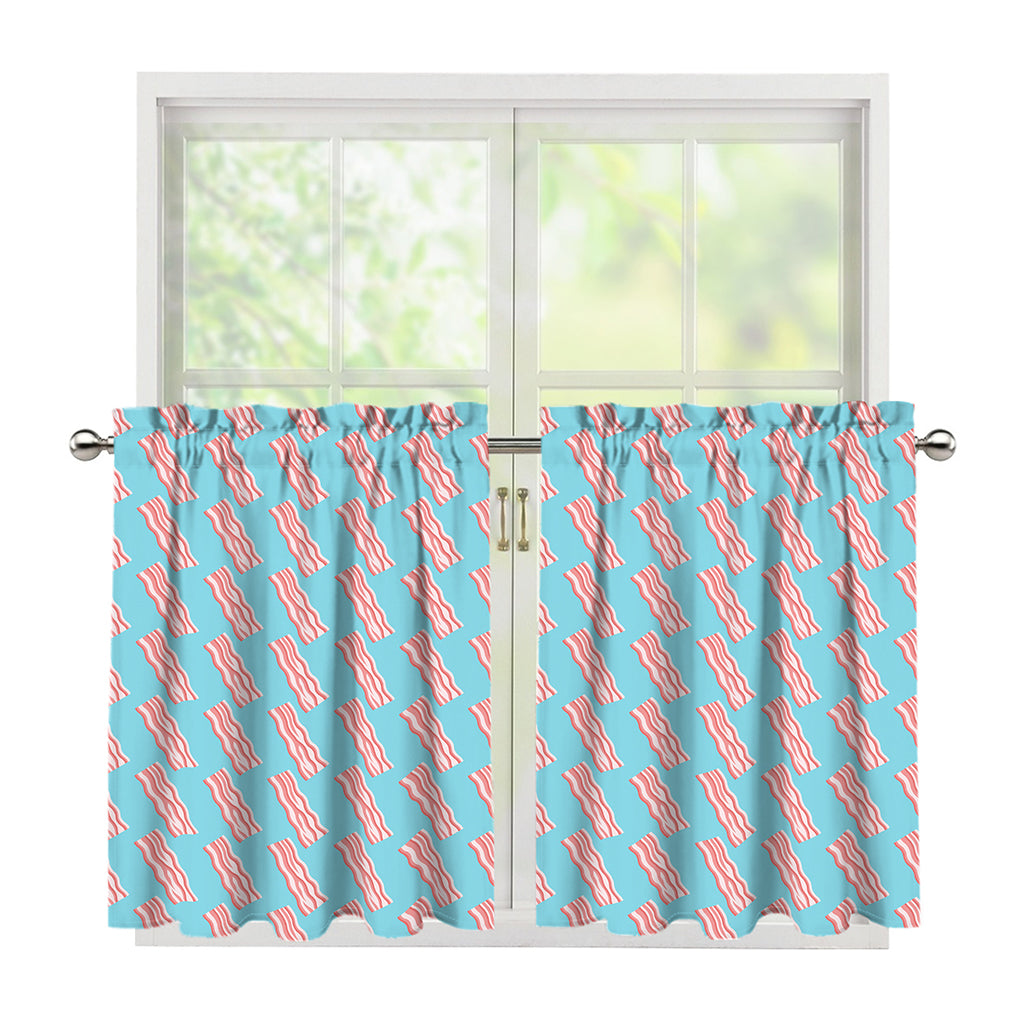 Blue Bacon Pattern Print Tier Curtains