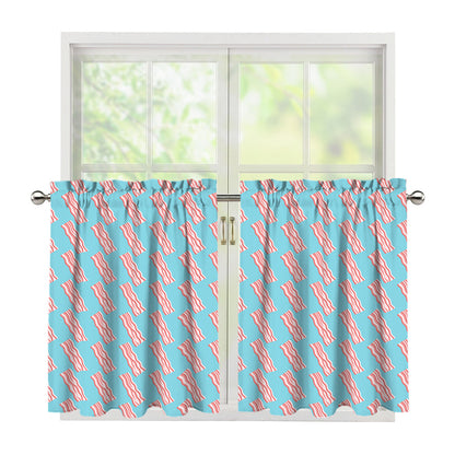 Blue Bacon Pattern Print Tier Curtains