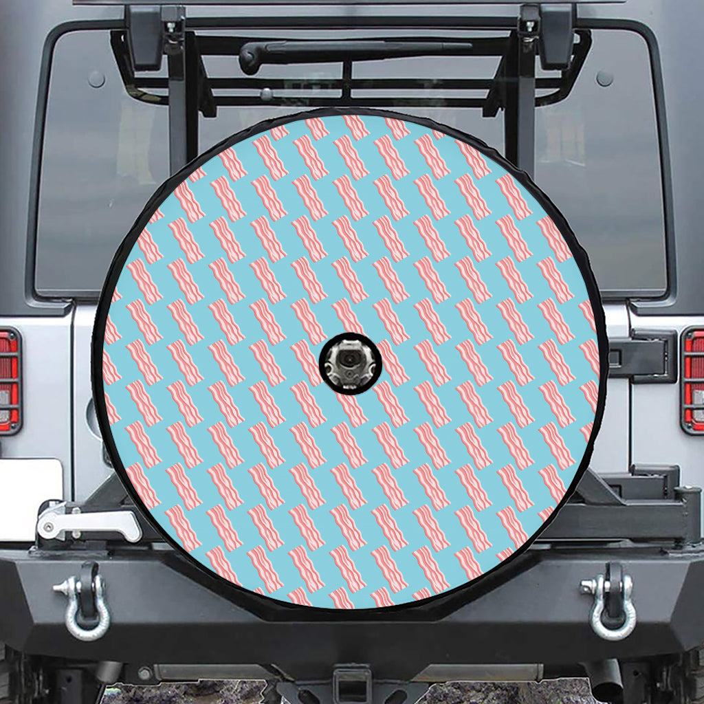 Blue Bacon Pattern Print Tire Cover With Camera Hole