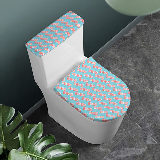 Blue Bacon Pattern Print Toilet Lid And Tank Cover Set