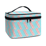 Blue Bacon Pattern Print Travel Makeup Bag