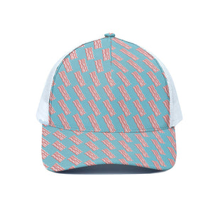 Blue Bacon Pattern Print White Mesh Trucker Cap