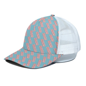 Blue Bacon Pattern Print White Mesh Trucker Cap