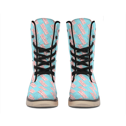 Blue Bacon Pattern Print Winter Boots