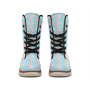 Blue Bacon Pattern Print Winter Boots