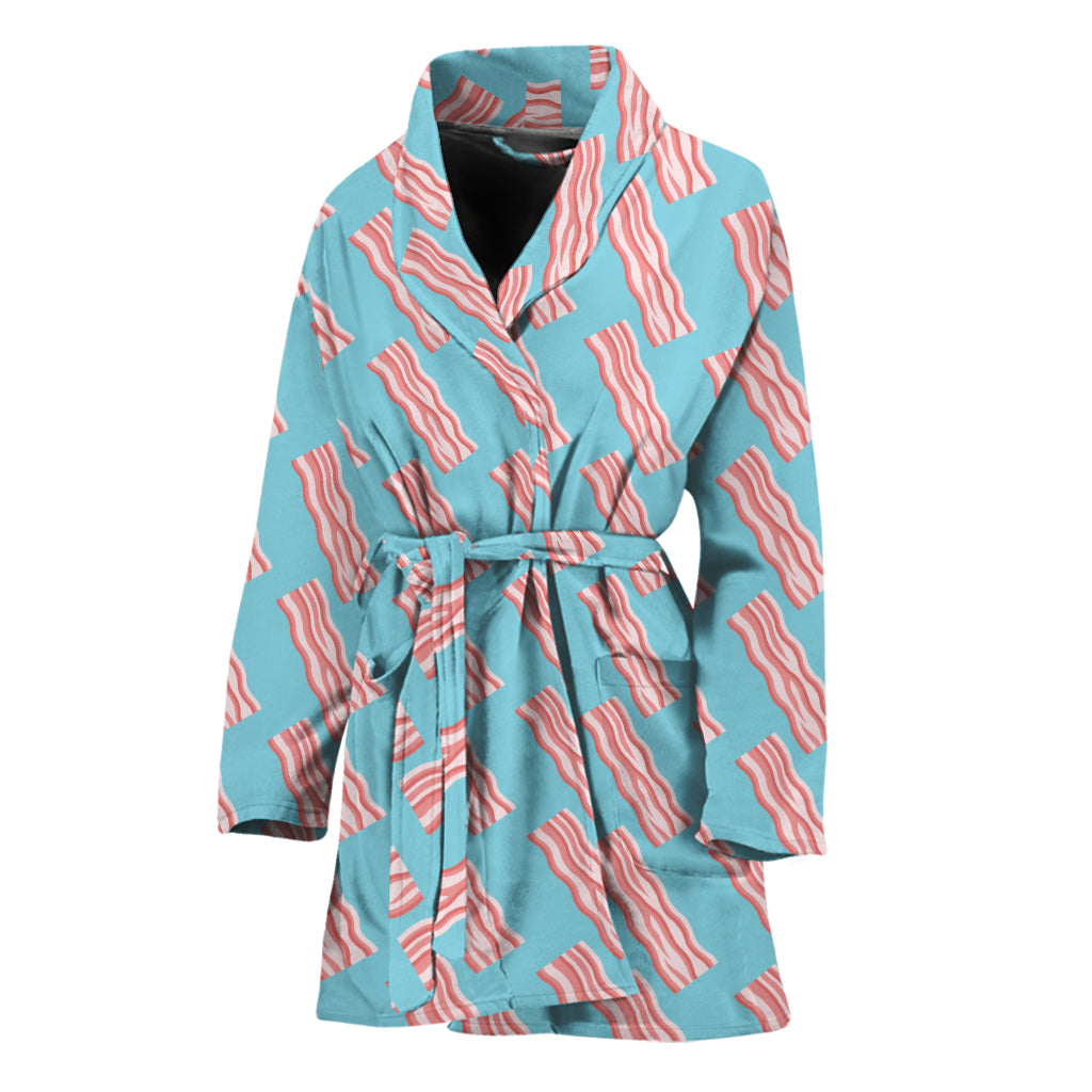 Blue Bacon Pattern Print Women's Bathrobe
